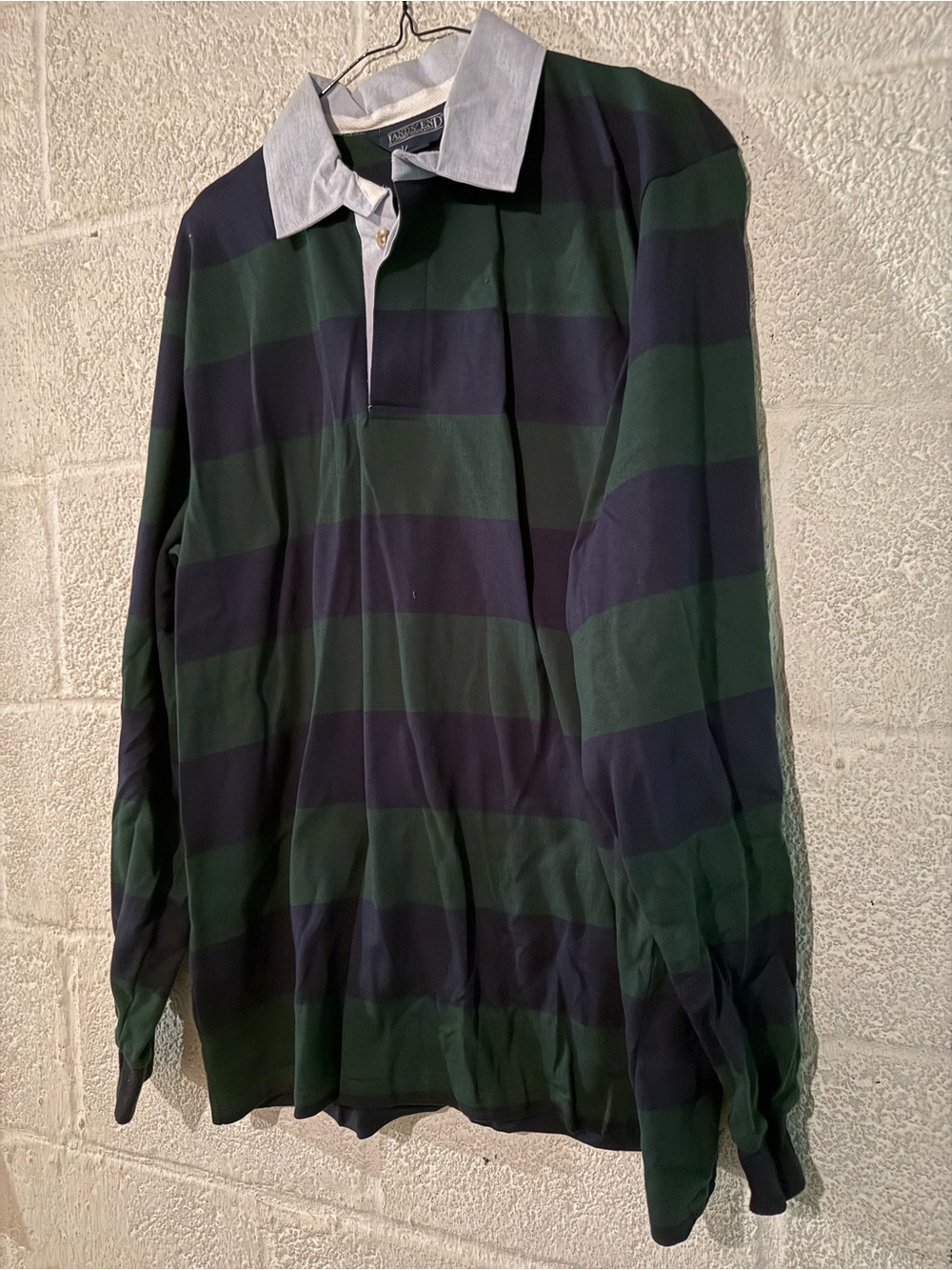 Vintage Lands End Striped Rugby Shirt in Green and Navy